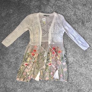 Ivory Sheer Embroidered Floral Cardigan